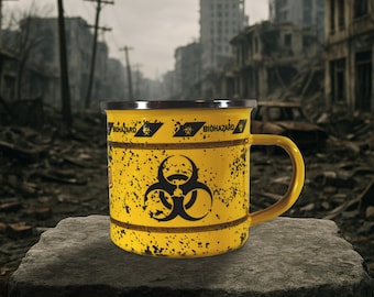 Post-Apocalyptic Enamel Mug Set | Radioactive & Biohazard | Gift for Lost Place Fans | Urban Exploration Camping Mug | Urbex Gear
