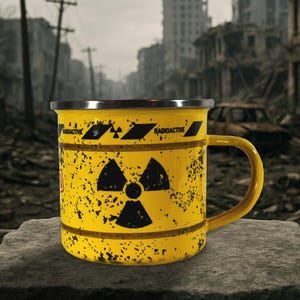 Radioaktiv emaljmugg | Postapokalyptisk mugg för Lost Place-fans | Campingmugg för urban utforskning | Apokalypspresent | Urbex-utrustning