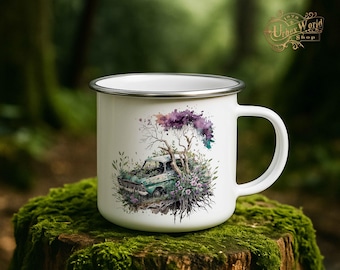 Enamel Mug - Abandoned Cars Motif 5 - Abandoned cars in watercolor style. Gift for Urbexer & car fans with 7 motifs.