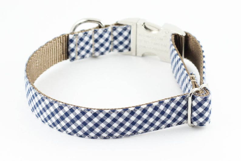 Navy Blue Gingham Dog Collar Etsy