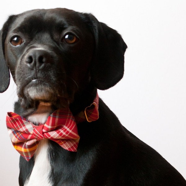 Red Tartan Dog Bow Tie Collar