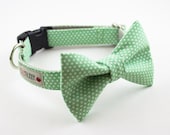 Soft Mint Dots Dog Bow Tie Collar