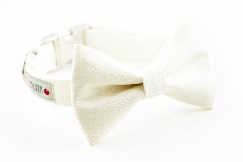 Solid Ivory Bowtie Dog Collar Etsy