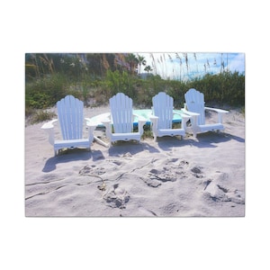 Serene Escape Canvas: Costal Adirondack Chairs Art on the Beach
