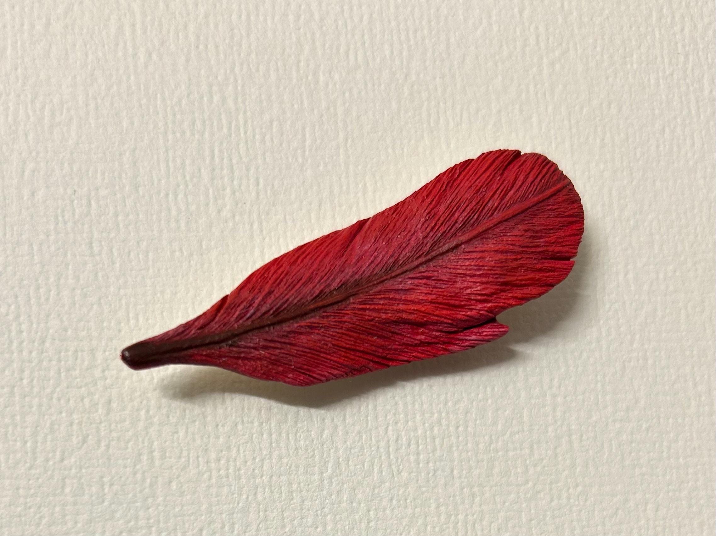 Northern Cardinal Feather Pin Hand Wood Carved Hand Painted