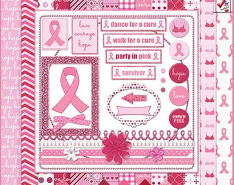 Pink Strong - Breast Cancer Awareness Digital Scrapbook Kit - Instant Download