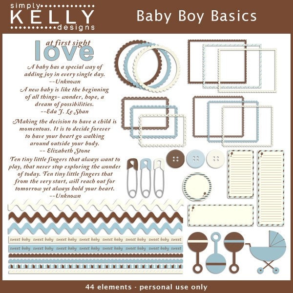 Baby Boy Basics Digital Scrapbook Kit Instant Download Etsy