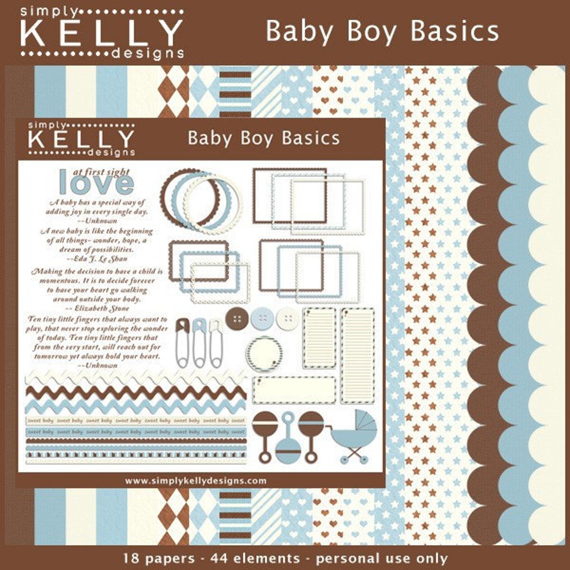 Baby Boy Basics Digital Scrapbook Kit Instant Download Etsy
