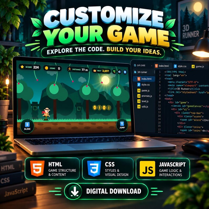 3D Runner Game Source Code | HTML CSS JavaScript Game | Endless Runner Browser Game | Game Developer Project image 3