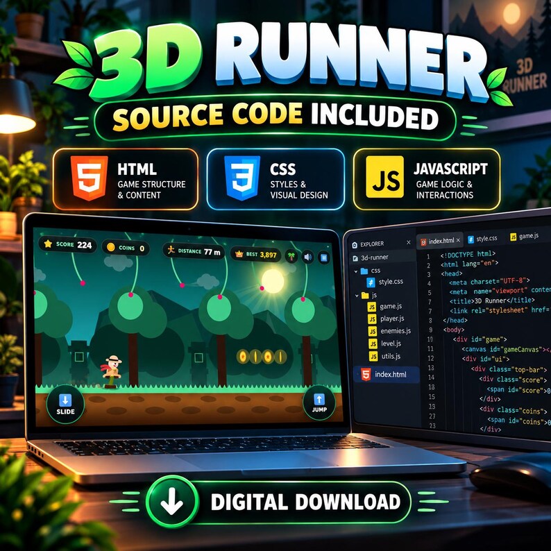 3D Runner Game Source Code | HTML CSS JavaScript Game | Endless Runner Browser Game | Game Developer Project image 4