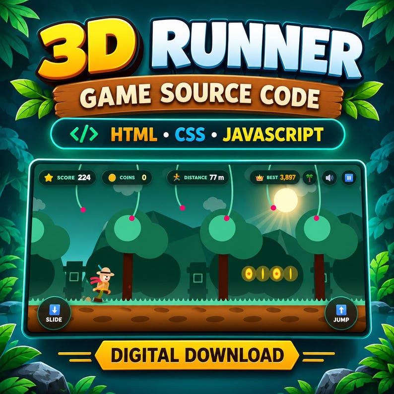 3D Runner Game Source Code | HTML CSS JavaScript Game | Endless Runner Browser Game | Game Developer Project image 1