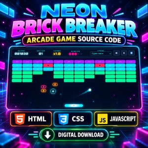 Neon Brick Breaker – Quellcode | HTML, CSS, JavaScript | Arcade-Spiel | Browserspiel-Entwicklerprojekt