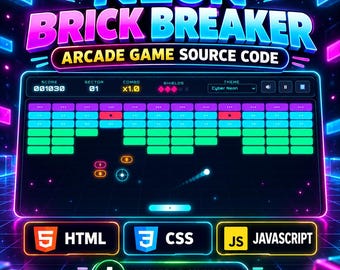 Broncode van het Neon Brick Breaker-spel | HTML CSS JavaScript Arcade-spel | Browsergame-ontwikkelaarsproject