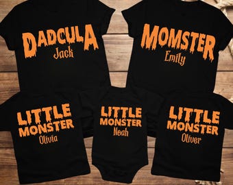 Custom Name Dadcula Momster Little Monster Shirt, Personalized Matching Halloween Gift for New Mom and Dad, Spooky Dad, Spooky Mom, Dadcula