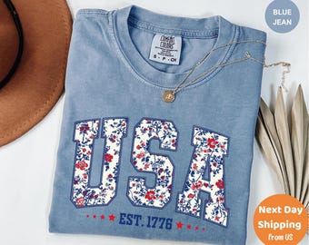 Comfort Colors® USA Shirt, Flower USA Shirt, United States Shirt, 4th of July Shirt, Floral Patriotic Shirt, USA Shirt, American Flag Shirt