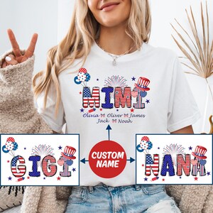 Personalized Grandma Shirt, Patriotic 4th of July Grandma Shirt, Patriotic Nana 4th Of July Grandpa And Grandkid Name Shirt,4th Of July Mimi