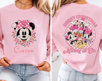 Vintage Custom Disney Merry Christmas Sweatshirt, Retro Disney Family Matching Xmas Sweatshirt, Mickey Friends Christmas Group Tee