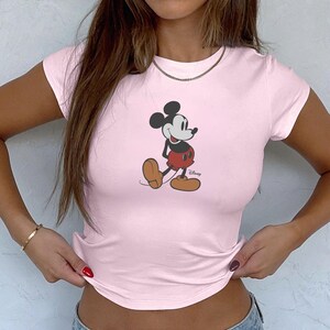 Retro Mickey Disney Baby Tee, Classic Mickey Baby Tee, Y2k 90s Style Mickey Mouse Tee, Mickey Mouse Classic Pose Baby Tee image 2