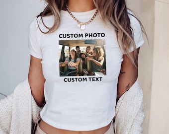 Custom Photo Baby Tee Y2K, Trendy 90s Vintage Tee, Custom Text Y2K Fashion, Baby Tee Custom 90s Top, Graphic Tee, Personalized Y2K Clothing