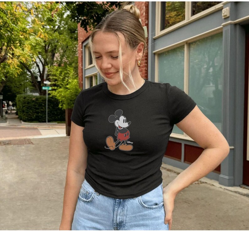Retro Mickey Disney Baby Tee, Classic Mickey Baby Tee, Y2k 90s Style Mickey Mouse Tee, Mickey Mouse Classic Pose Baby Tee image 6