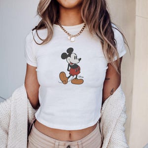 Retro Mickey Disney Baby Tee, Classic Mickey Baby Tee, Y2k 90s Style Mickey Mouse Tee, Mickey Mouse Classic Pose Baby Tee image 1