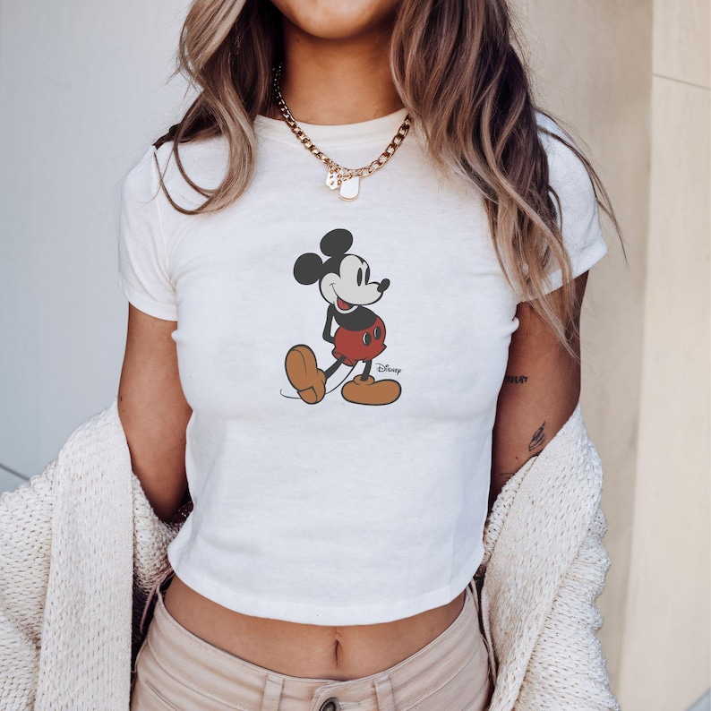 Retro Mickey Disney Baby Tee, Classic Mickey Baby Tee, Y2k 90s Style Mickey Mouse Tee, Mickey Mouse Classic Pose Baby Tee image 1