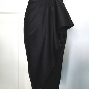 Inky Black Satin Waterfall Pencil Skirt//hollywood Glamour// - Etsy