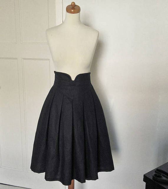 BLACK Box Pleat Skirt/high Waisted/cotton Midi Length Skirt. | Etsy