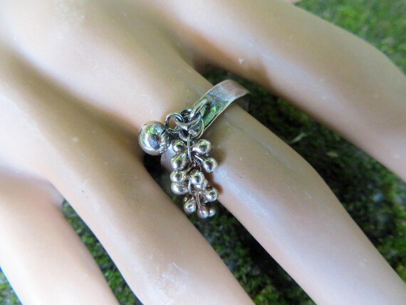 Sterling Silver Dangle Ring With Bell Charm Ring Etsy