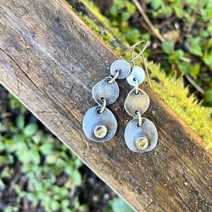 Recycled sterling silver rustic disk earrings with faceted Citrine gemstones