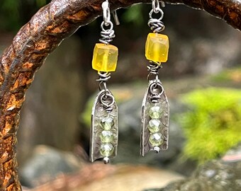 Pendientes de plata de ley y cuarzo facetado amarillo brillante