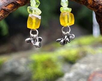 Pendientes de plata de ley, peridoto y cuarzo facetado amarillo brillante