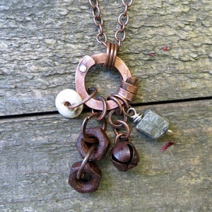 Long rustic cluster industrial necklace