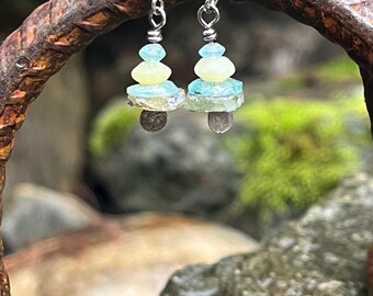 Pendientes de plata de ley y cristal egipcio antiguo