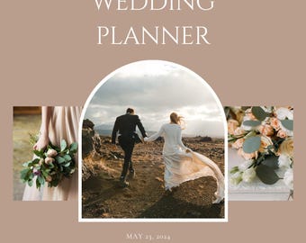 May include: A wedding planner cover with the text "COOPER • JOJO WEDDING PLANNER" in white. The cover features a photo of a couple holding hands, a bouquet, and the date "MAY 23, 2024". The venue is "THE STAR BARN AT STONE GABLES ESTATES".
