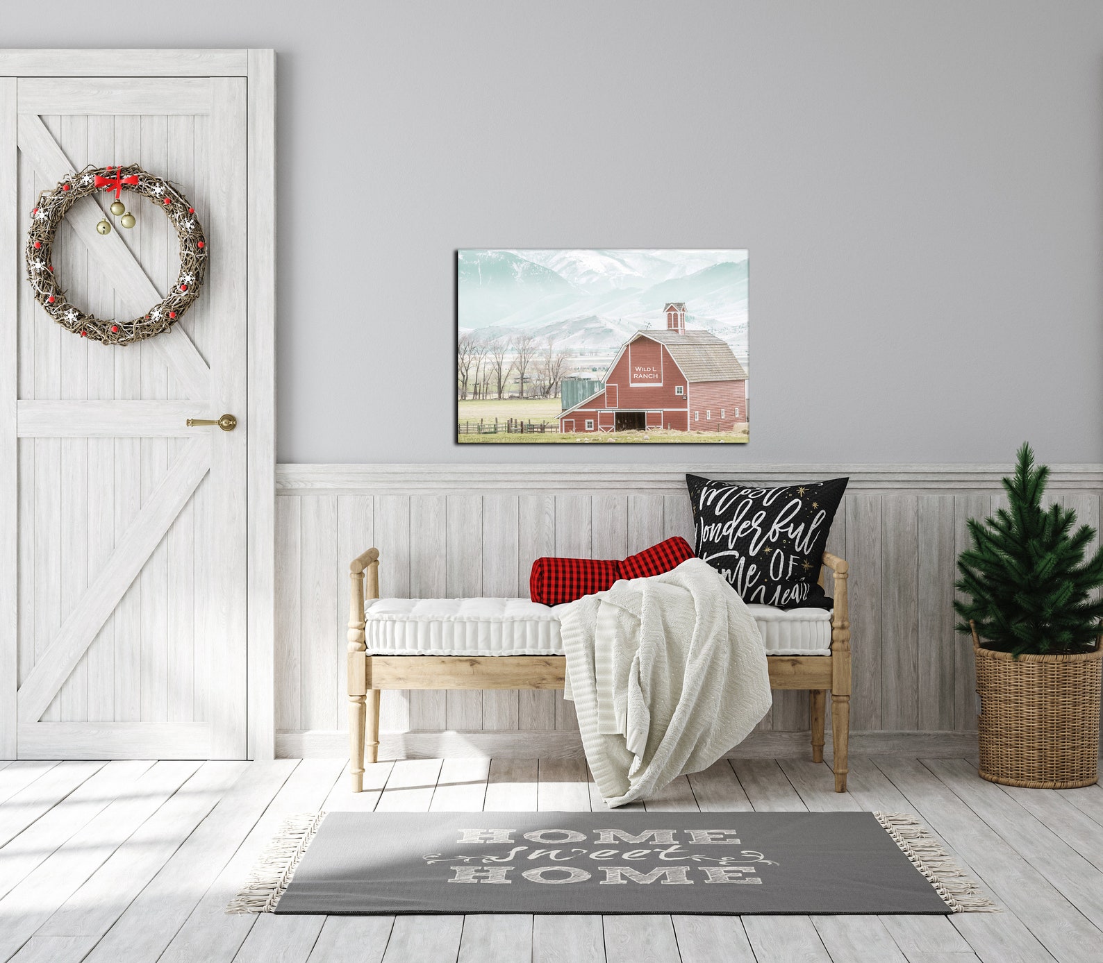 Rustic Red Barn Mountain Farmhouse Print Wall Decor Vintage Shabby Chic ...