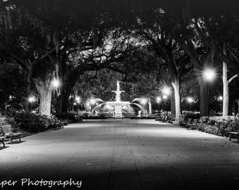 Savannah GA Print Georgia  Fountain at Forsyth Park Fine Art Black and White Canvas Print Georgia Wall Art Photography Print for Framing