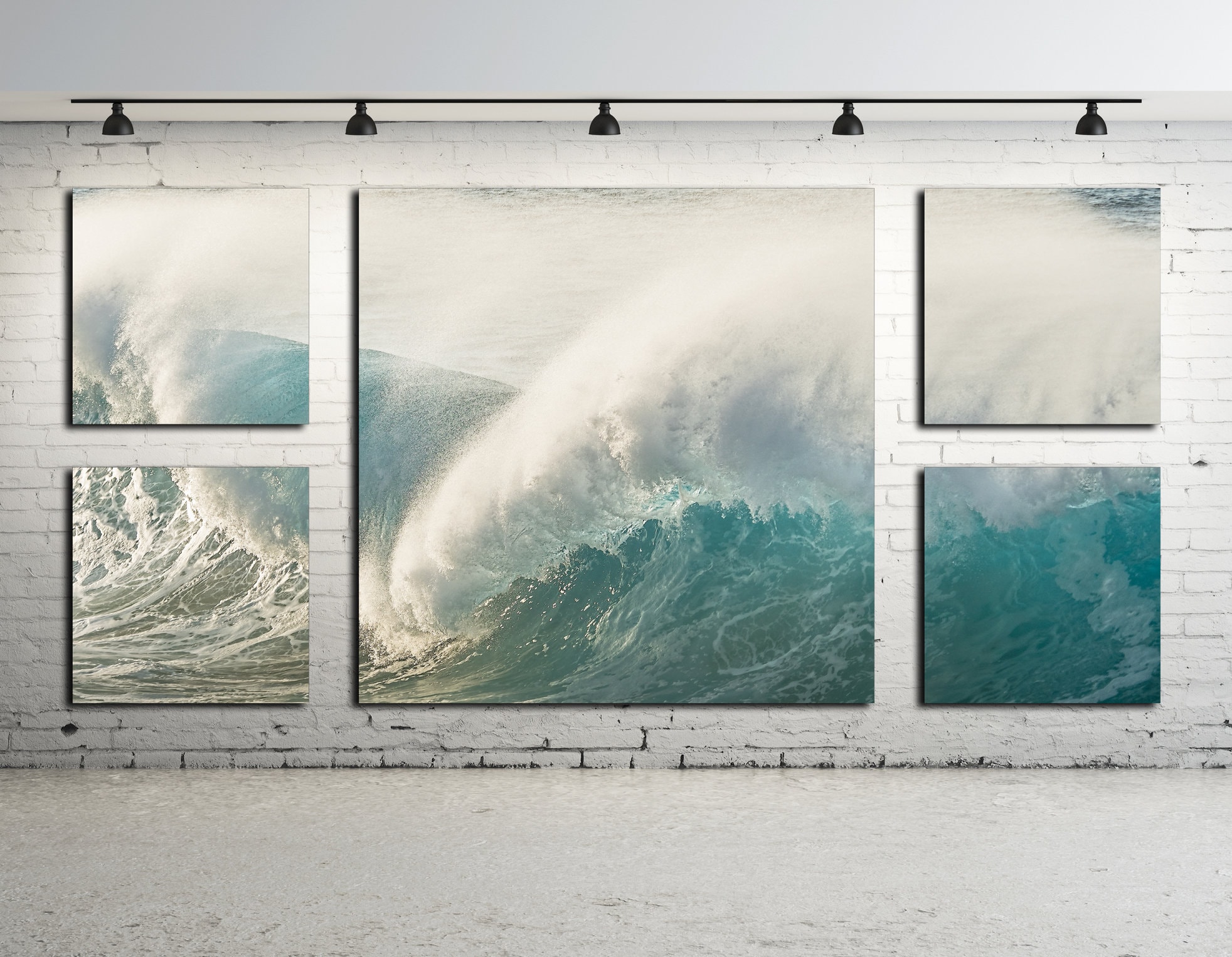 Ocean Wave Beach Decor Teal Wall Art Large Wrapped Split Canvas Home ...
