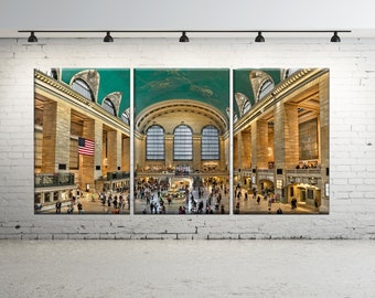 Estación Grand Central de la ciudad de Nueva York, metro de Nueva York, decoración de oficina, arte de pared, decoración del hogar, decoración de pared, lienzo, arte de pared grande, tríptico, arte de hotel