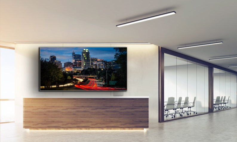 Raleigh,North Carolina,Metal Art,Skyline,Raleigh Art,Wall Art,Home Decor,Office Decor,NC State,Car Trails,City Skyline,Living Room Decor