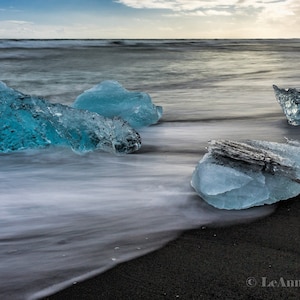 Iceland Diamond Ice Beach Print Glacier Ice Sunset Fine Art Photography on Canvas Luster Paper or Metal