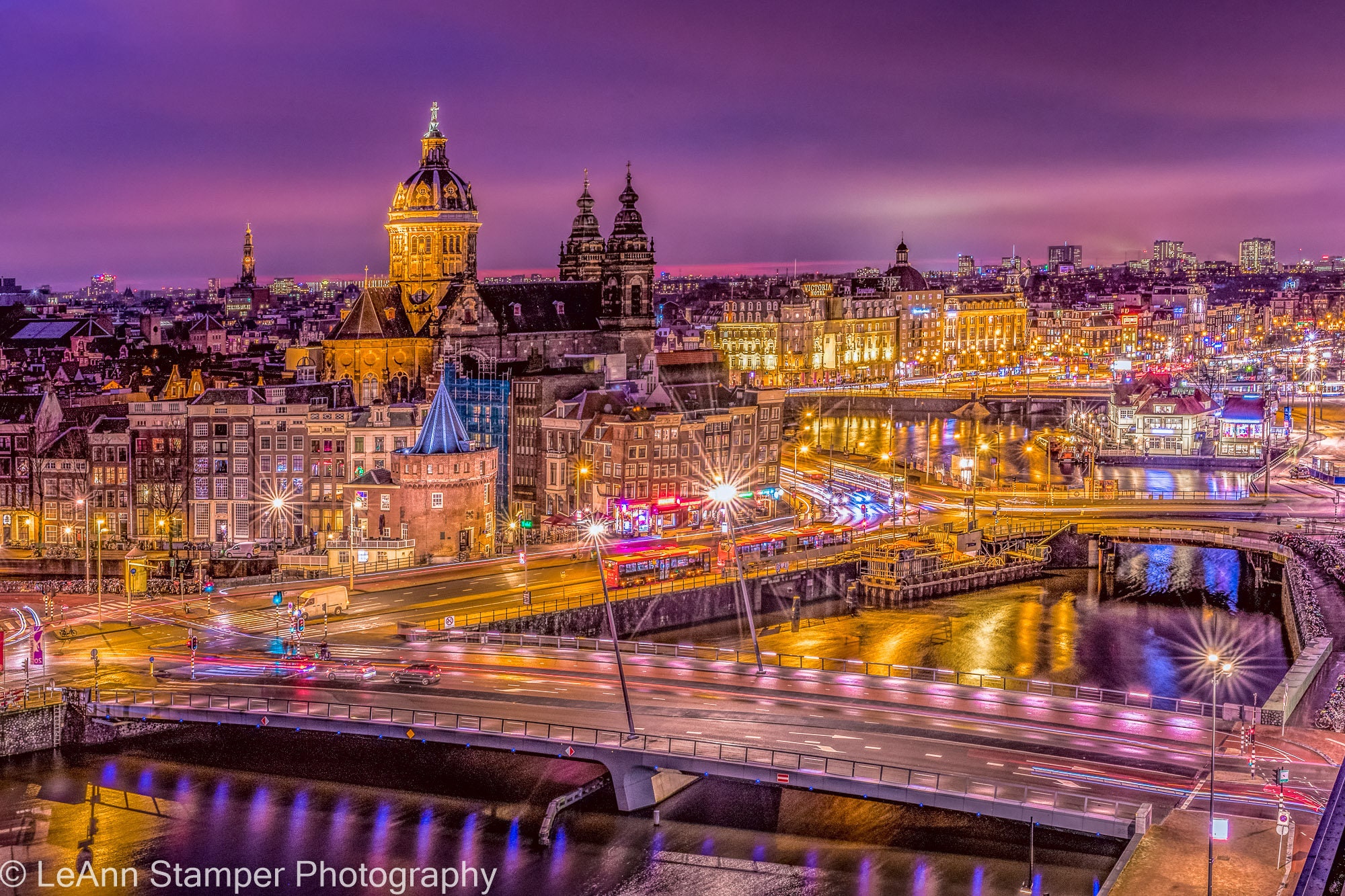 Amsterdam Netherlands Print Holland Downtown City Lights Skyline