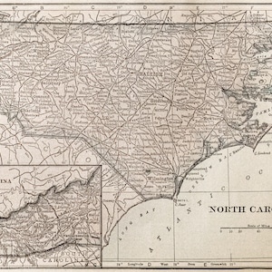 North Carolina Map Print NC Vintage Map Printed on Your Choice of ...