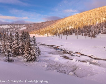 Yellowstone Snowy Winter Landscape Print National Park Poster YNP Fine Art Photography Wrapped Canvas or Luster Paper Montana Wyoming Art