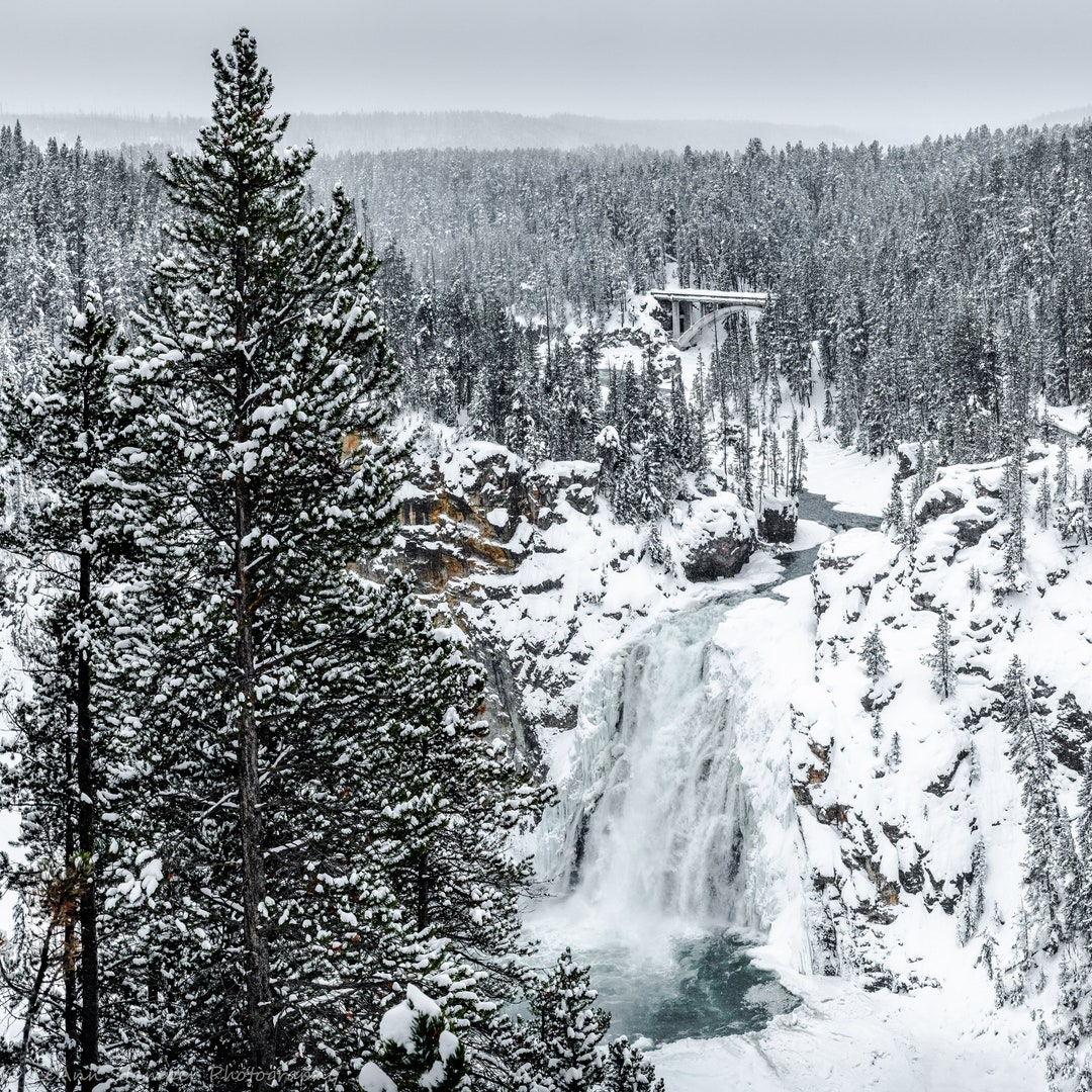 Yellowstone Upper Falls Print Yellowstone National Park Poster Snow ...