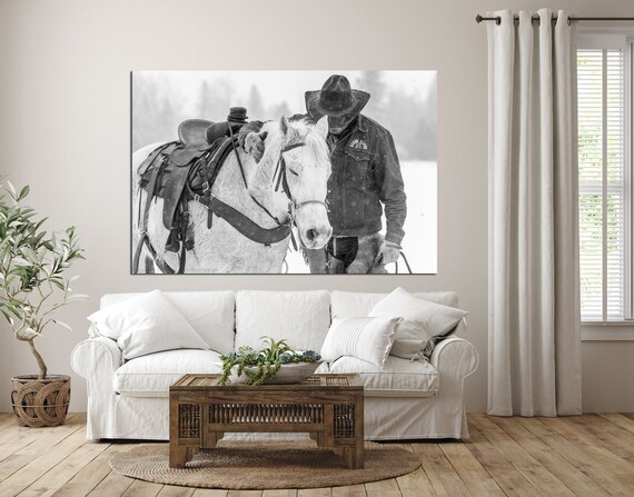 Yellowstone Montana Cowboy White Horse Rodeo Prayer Snow Scene