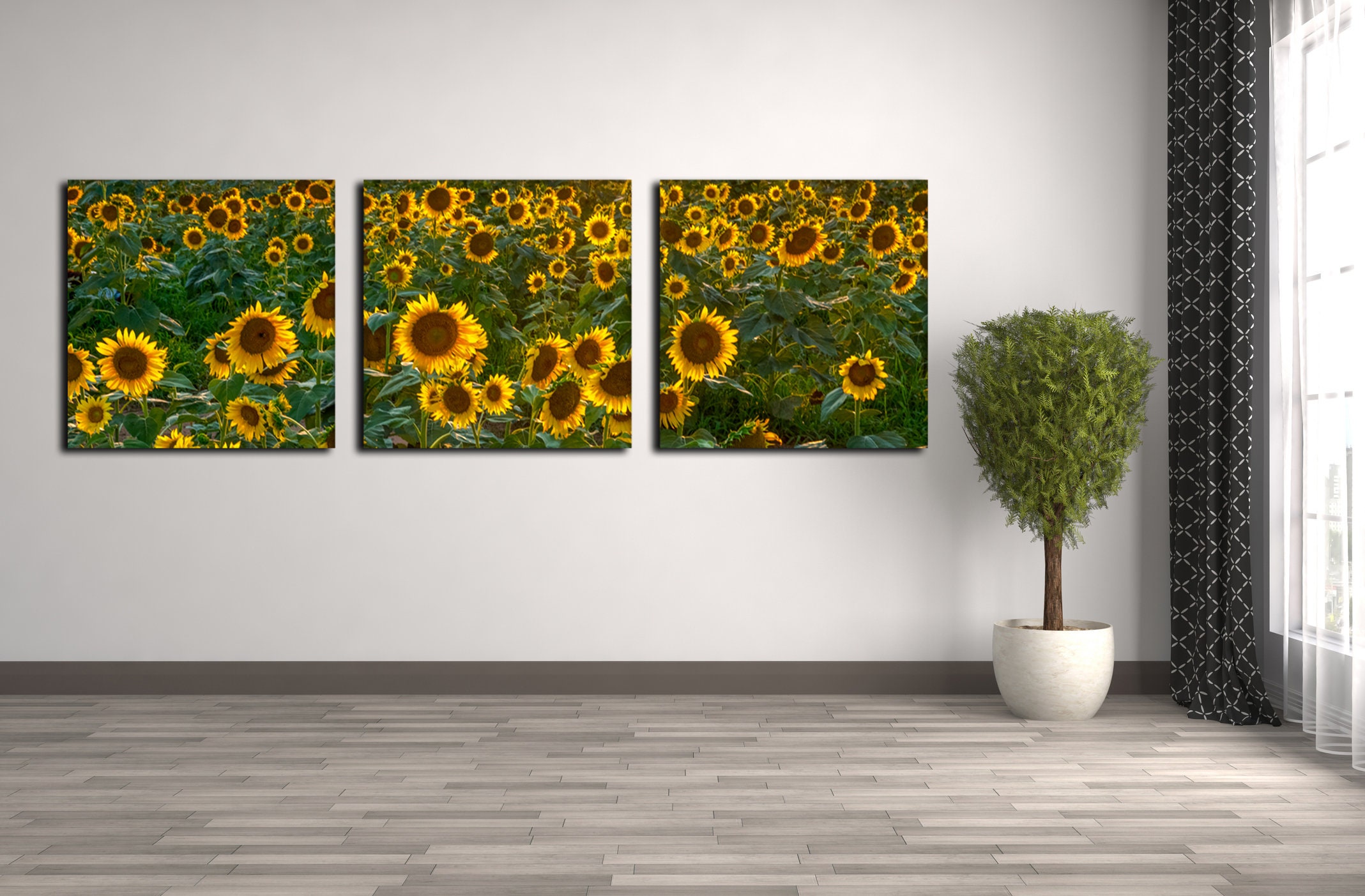 Sunflower Art Decor Yellow Wall Art Large Wrapped Split Canvas | Etsy