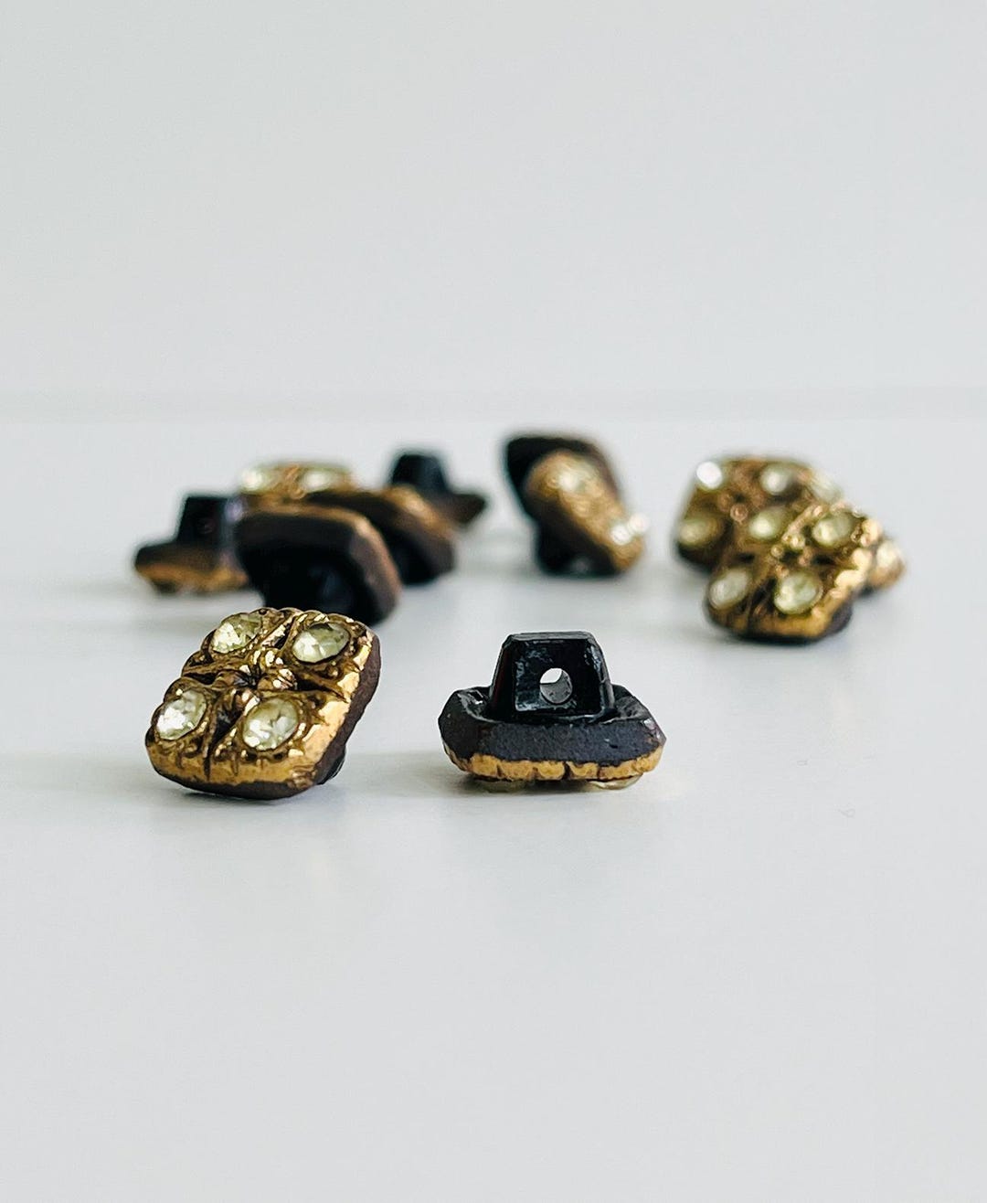 Vintage Square Goldtone and Rhinestone Buttons - Set of 12 - Etsy