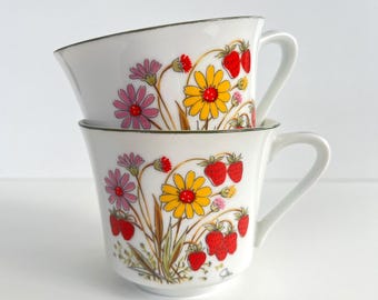 Vintage Strawberry Floral Cups - Set of 2 - Himark Japan