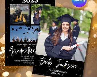 Graduation Invitation 2025 Template, Modern Graduation Announcement, Senior Announcement Card, Girls Graduation Party Invite, Canva Template